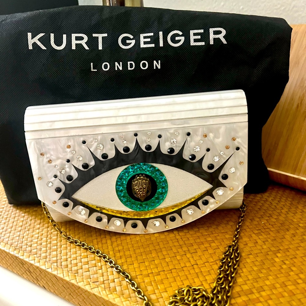 KURT GEIGER CLUTCH! Chic Eye-Design Clutch in White and Teal - Picture 3 of 10